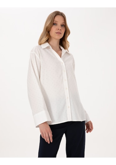 Pierre Cardin Kadın Beyaz Gömlek Desenli 50313639-vr013 Beyaz