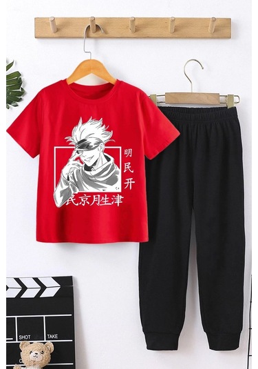 Çocuk Jujutsu Kaisen Alt - Üst Eşofman Takımı Siyah