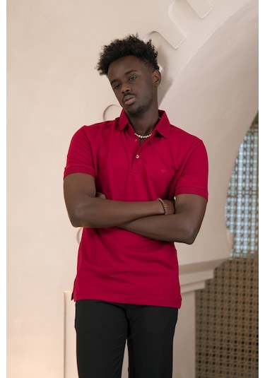 Paul Martin Örme Polo Yaka Regular Fit Pamuklu Ve Likralı T-shirt Bordo