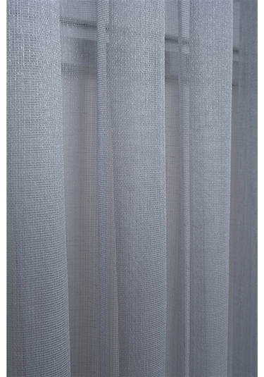 Damla Keten Görünümlü Leno Tül Perde Pilesiz Gri - Gri