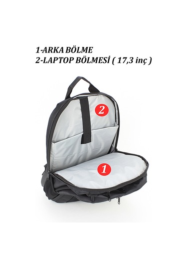 Case Club Siyah Sırt Çantası 17.3’’ Laptop Bölmeli Su Geçirmez Kumaş Siyah