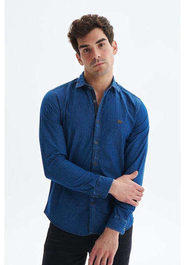 Arma Erkek Denim Jean Slim Fit / Dar Kesim Kot Dokuma Gömlek K9gkd1069 İndigo