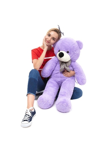 80 Cm Papyonlu Sevimli Peluş Şaşkın Ayı - Sevgiliye Özel Hediye Pembe
