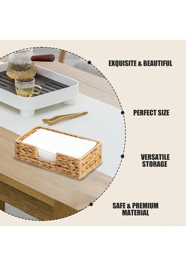 Vkemall Doğal Sümbül Yaprakçıklı El Dokuma Depolama Sepeti - Masa/banyo Bezi, Atıştırmalık, Anahtar Vb. Çeşitli Eşyalar İçin 24x13x7 Cm