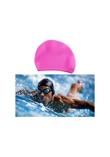 Suntek Silikon Yüzme Bonesi Saf Renk Kadın Erkek Kız Uzun Pembe