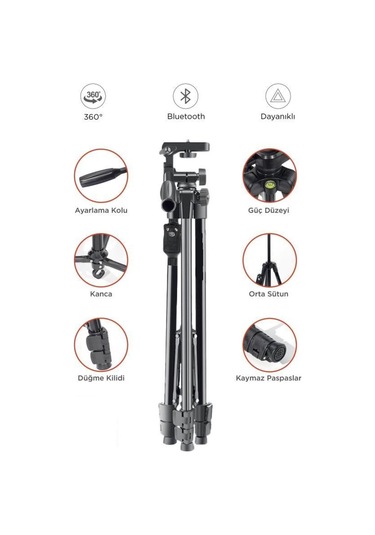 8810 Profesyonel 360 Derece Çok Amaçlı 1.2m Tripod Kamera Tripod Standart