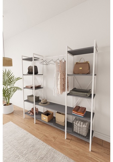 Nilamu Antrasit Elbise Dolabı Metal Gövdeli Açık Askılık & Organizer Dolap 175 170 34 Cm Antrasit