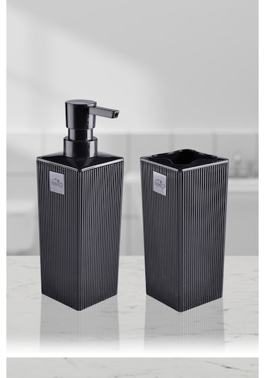 Minimalist Banyo Seti Sıvı Sabunluk Ve Diş Fırçalık Modern Kare Tasarım Dc-6778 Antrasit