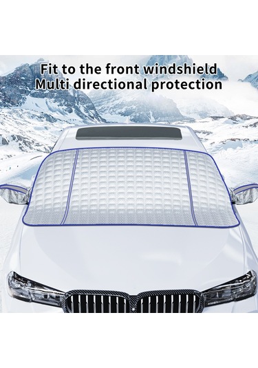 Ranyeek Oto Cam Kapağı Kışlık - Mıknatıslı, Güneş Engeli, Isı Yalıtımı, Gece Yansıtan Şeritli, Mavi, 145x105cm