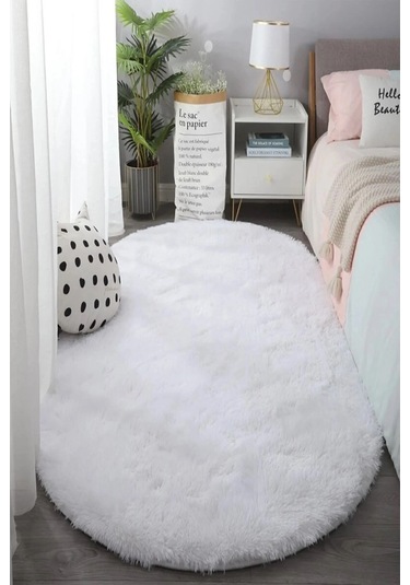 Yolluk Beyaz Kaymaz Taban Peluş Oval