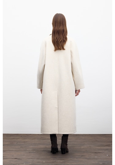 Düz Kapama Kaşe Kaban Bej Bej