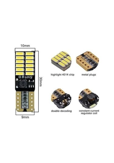 Xsonne Ultra Hd T10 Dipsiz Beyaz Led Ampul Canbus 12v 24 Led 2 Adet