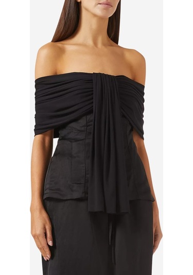 Abadia Lou Off - Shoulder Bağlamalı Viskon Karışımı Top Siyah