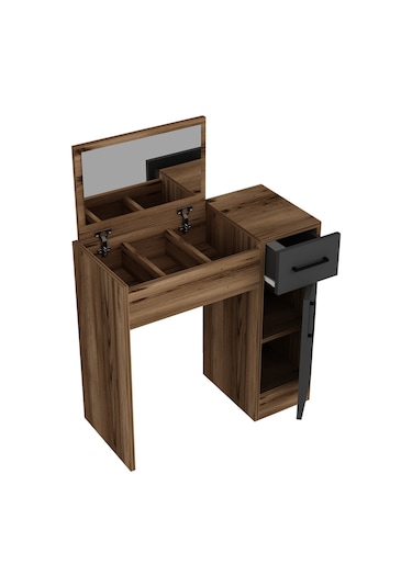 Arnetti İnci Ceviz Antrasit Aynalı Makyaj Masası – Çekmeceli, Dolaplı & Şık Tasarım