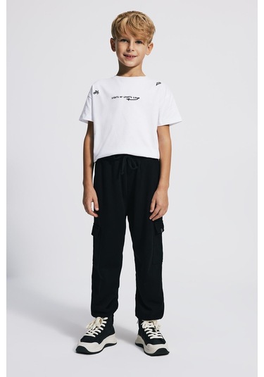 Kids Boy Kargo Cepli Loose Fit Siyah Jogger Siyah