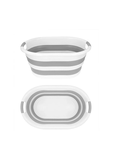 Porsima La-550 40lt Katlanabilir Silikon Çamaşır Sepeti Akordi... Beyaz - Gri