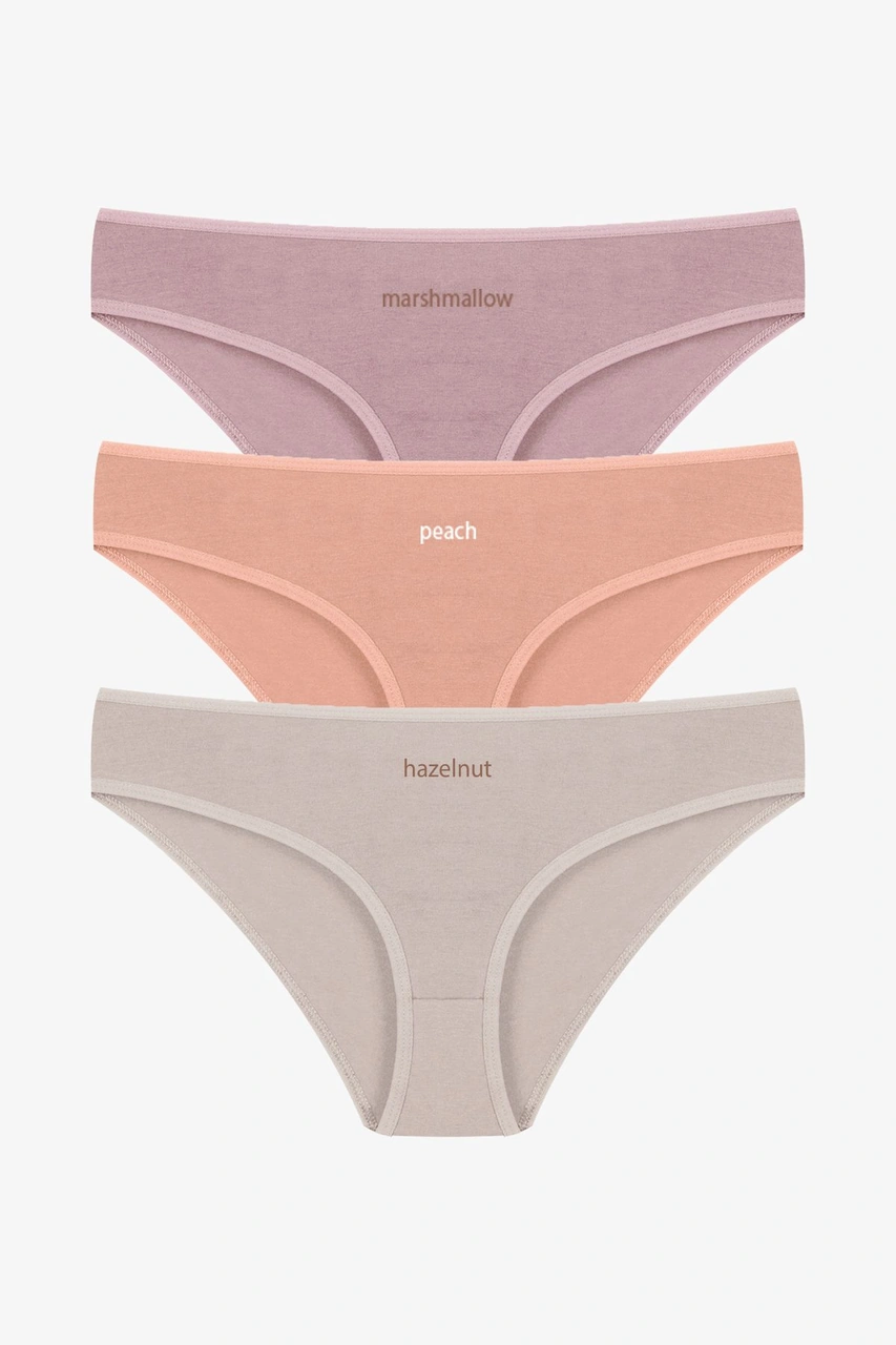 Kadın 3'lü Pamuklu Basic Külot 11040 Ten - Pembe
