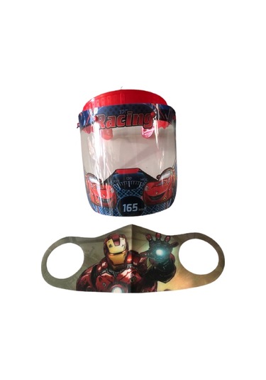 Gürbey Racing Baskılı Çocuk Siperlik + Iron Man Desenli Çocuk Maske