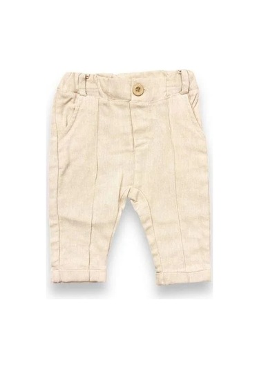 Erkek Bebek Papyon Şapka Gömlek Pantolonlu Pamuklu Şık Takım-14693 Bej