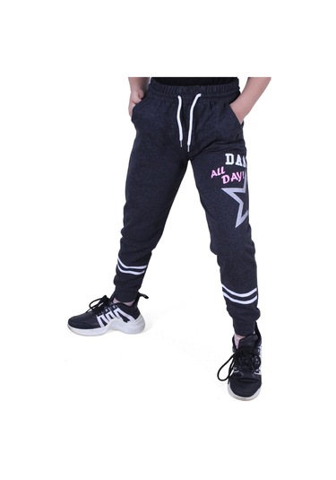 Fyk Kids All Day Yazı Baskılı Kız Çocuk Eşofman Altı Füme