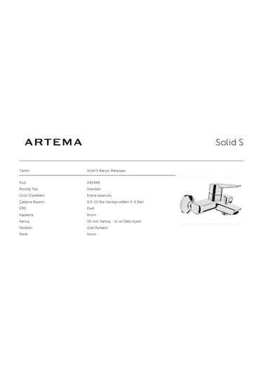 Artema Solid S Banyo Bataryası A42444 KROM