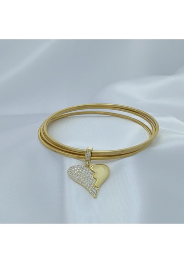 Yeni Sezon Vip Özel Seri Paslanmaz Çelik Altın Kaplama Kalp'li 3'lü Ajda Kadın Bileklik Gold