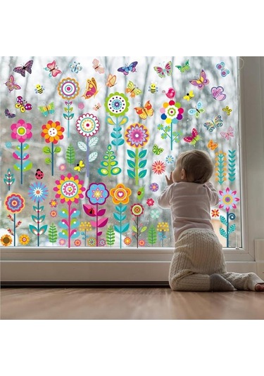 Pencere Çıkartmaları Kelebek Çiçek 99 Adet Duvar Çıkartma Seti Su Geçirmez Şeffaf Vinil Çıkartmalar Ev Dekorasyonu İçin Kolay Soyulur Ve Duvar/pencere İçin Çıkartmalar Çok Renkli