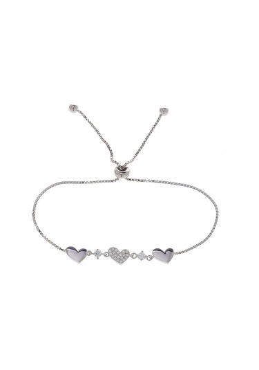 3'lü Kalp Model 925 Ayar Gümüş Kadın Asansörlü Bileklik Gümüş