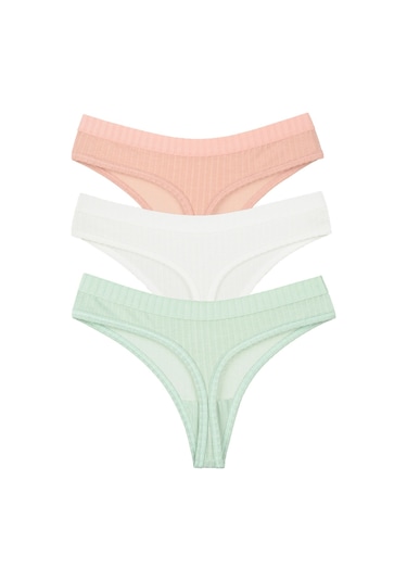 Vanilya Secret Pamuk Tanga 3'lü Paket Beyaz - Pembe