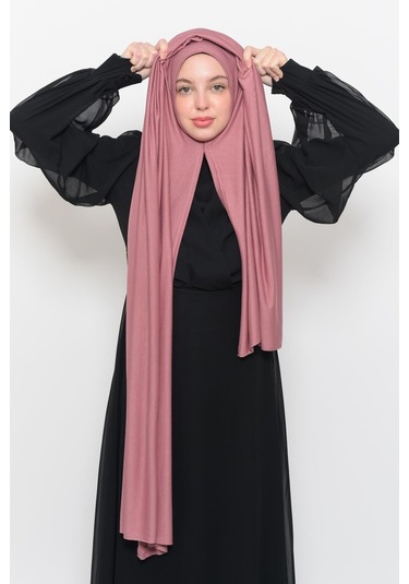 Hazır Pratik Geçmeli Lüks Düz Penye Şal Çapraz Hizalı Gül Kurusu