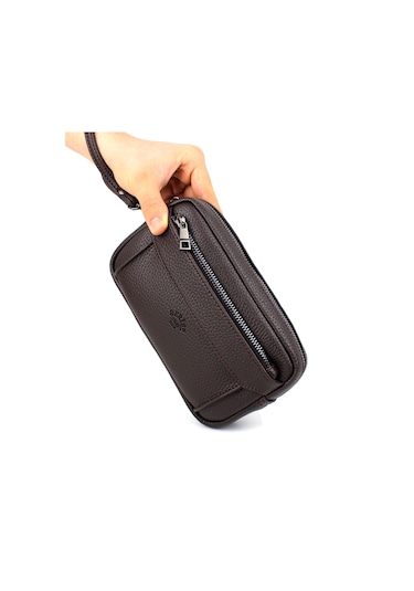 Kahverengi Erkek Lüks El Ve Bileklik Kemerli Portföy El Çantası Kahverengi