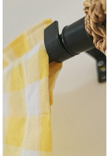 Naturel Potlu Ekose Tül Perde Retro Sarı