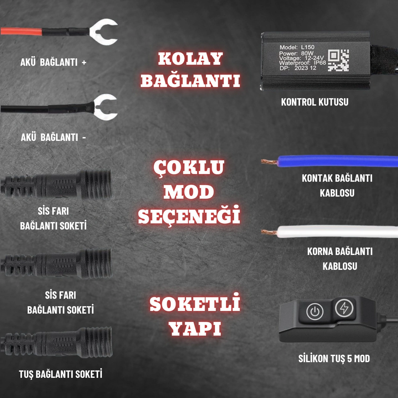 Motosiklet Led Sis Farı Seti 5 Mod Yüksek Performans Kablo Kumanda Ve Ayaklı Set Kolay Montaj Lamba