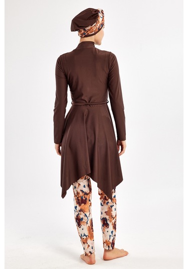 Likralı Tam Kapalı Tesettür Mayo 1122 Kahverengi Kahverengi