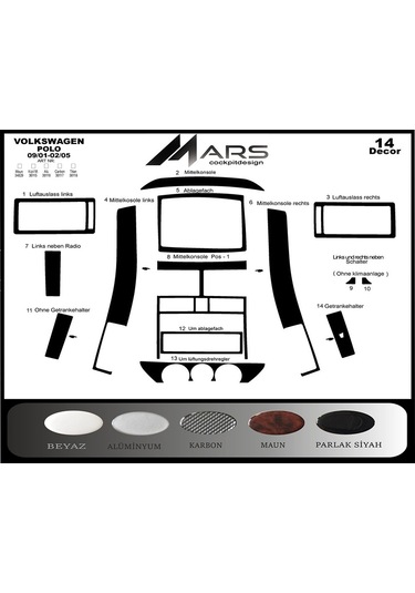 Volkswagen Polo Uyumlu Piano Black Kaplama 2001-2005 14 Parça Seçenekler