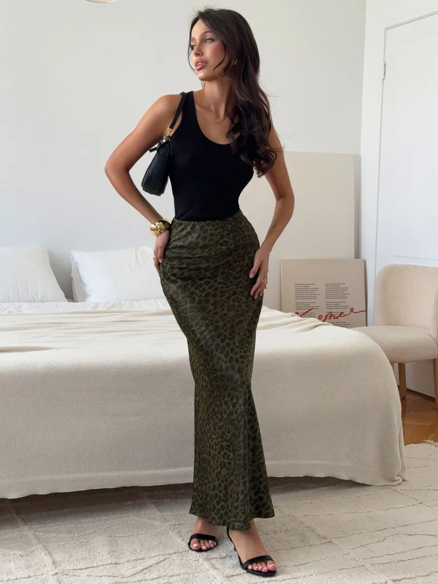 Jelıka Saten Maksi Etek 439003907 Leopar