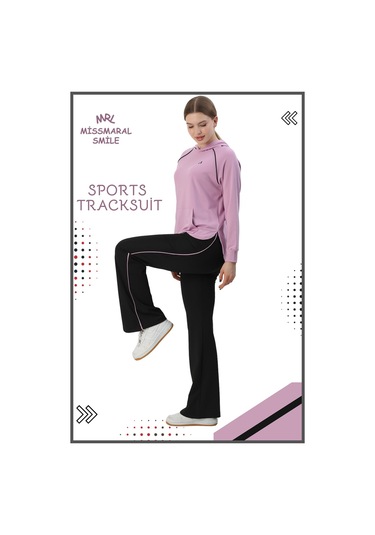 Kadın Spor Eşofman Takım İspanyol Paça Çift Cepli Alt &kapüşonlu Kanguru Cepli Üst Lila Rengi 3053 Lila