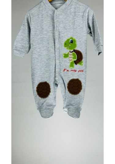 Kaplumbağalı Patikli Uzun Kollu Pamuklu Bebek Tulum 001