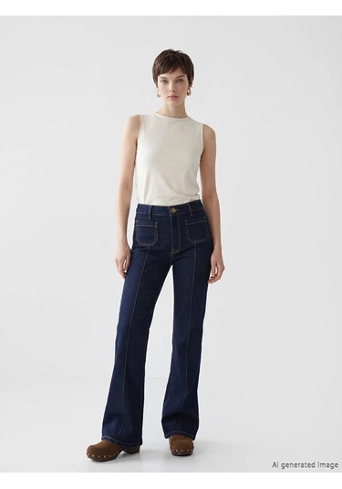 Lc Waikiki Lacivert Petite Flare Kadın Jean Pantolon