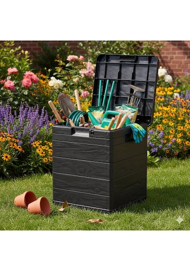 Bahçe, Balkon, Havuz Depolama Sandığı 90 Litre Antrasit Kompakt & Dayanıklı Saklama Sandığı Antrasit
