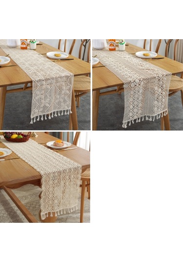 Genişletilmiş Ve Dikişli Rustik Örme İçi Boş Masa Örtüsü, Ebat: 30x300cm Phoenix Çift Dikiş Çok Renkli