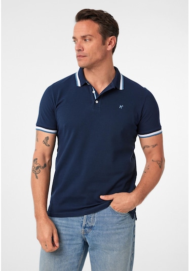 Javeir Erkek Regular Fit Çizgi Detaylı Polo Yaka T-shirt Lacivert