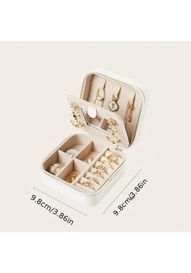 Gateesat Mavi Kapaklı Seyahat Çantası Aynalı Küçük Takı Kutusu Yüzük Küpe Kolye Mavi