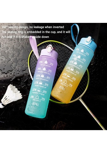 Spor Erkek Su Şişesi Pipetli Su Şişeleri Spor Salonu Zaman İşaretli Kadınlar Kızlar Yüksek Sıcaklığa Dayanıklı Zaman Ölçeği Sızdırmaz Yeşil 900ml Yeşil