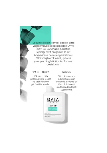 Gaia London SPF 50+ Yağlı Ciltler İçin Mat Bitişli Güneş Kremi 100 ML