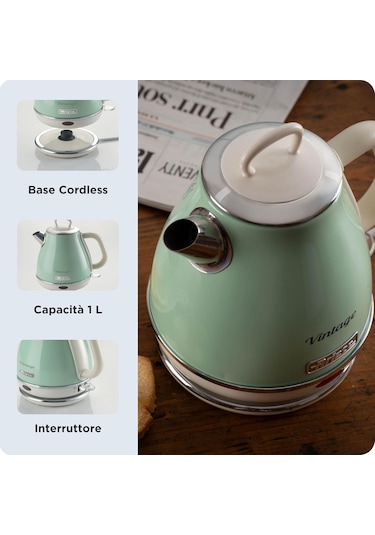 Ariete Vintage Elektrikli Su Isıtıcı 1 Litre Yeşil 2868/04 - Pasl