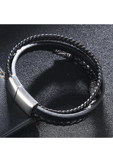 Erkek Kadın Çok Katmanlı Moda Örgülü Deri Bileklikler Paslanmaz Çelik Tokalı Kurukafa Bilezik Hediyeler Kırmızı