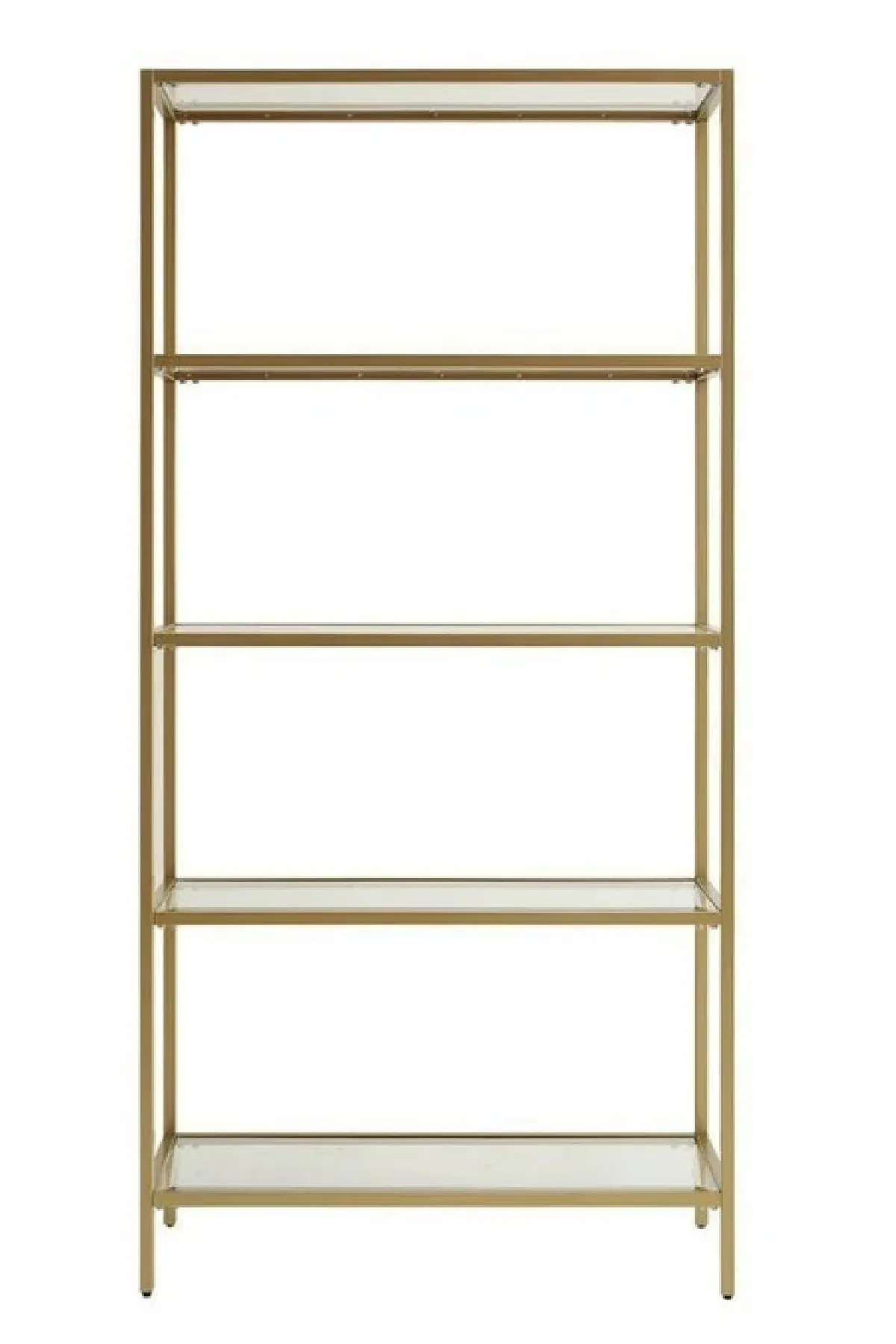 Modern 5 Katlı Metal İskeletli Cam Raflı Aksesuar Rafı Kitaplık Gold-şeffaf