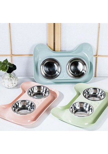 Sones Paslanmaz Çelik Kedi Ve Köpek Çift Kase Sızdırmaz İçme Suyu Hayvan Kasesi