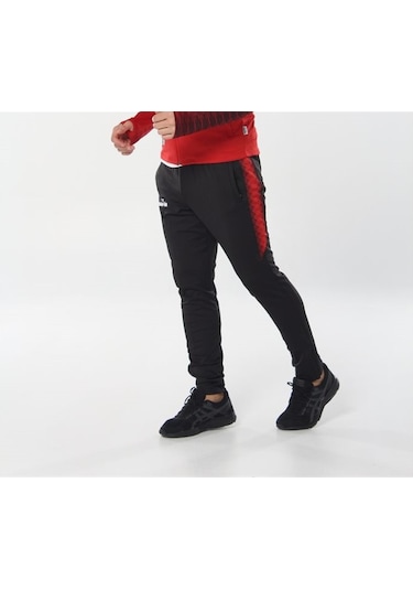 Diadora Ritim - Erkek Likralı Siyah-Kırmızı Eşofman Altı Kırmızı